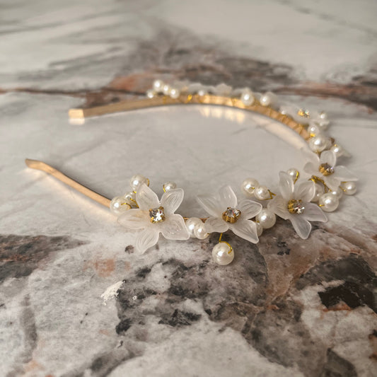 تاج أنيق ذهبي مزين بخرز ولولو Chic golden pearl girls headband