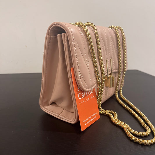 حقيبة كتف صغيرة وردية مبطنة Quilted Blush Leather Cross Body Small Shoulder Bag