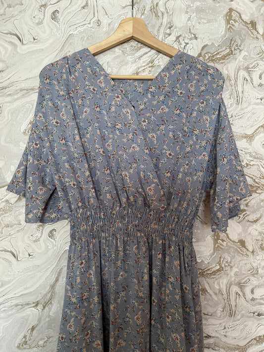 فستان بأكمام قصيرة Maxi floral blue dress