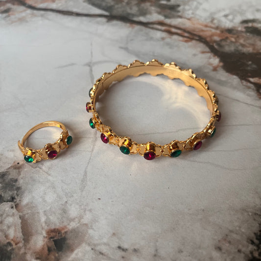 طقم بنجري بفصوص ، قطعتين سوار وخاتم مطلي Elegant women's set bracelet and ring