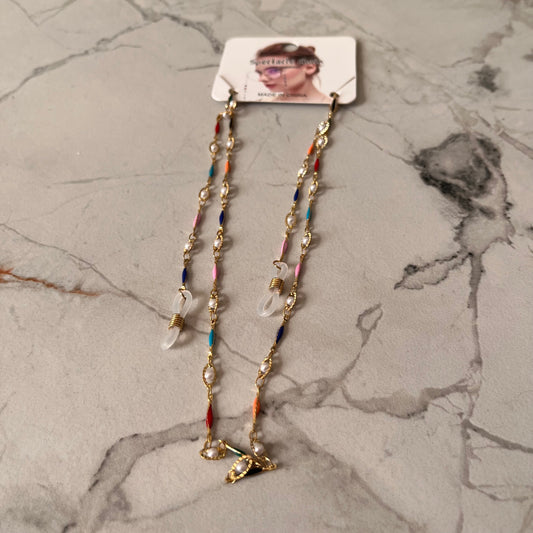 سلسلة نظارات بوهو-شيك بخرز قوس قزح - قلادة وسوار زجاجي متعدد الاستخدامات، حبل نظارات مضاد للانزلاق مع خرز صدفي ملون، مثالي لأزياء الصيف، سلسلة نظارات أنيقة|إكسسوار أزياء عرقي|إكسسوار نظارات أنيق