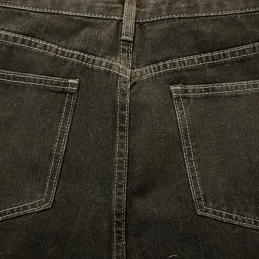 Black Solid color wide leg jeans بنطلون جينز أسود بساق واسع موحد اللون