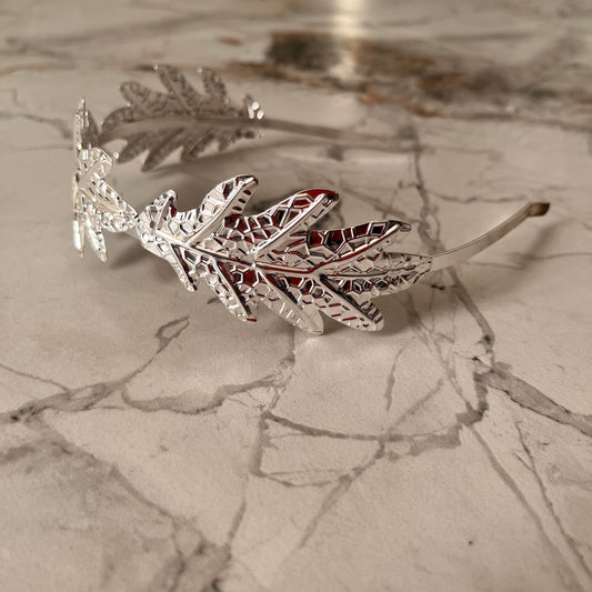 تاج أنيق فضي أوراق كبيرة chic large silver leafs headband