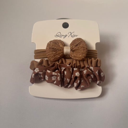 ربطات شعر صغيرة لون بني  Brown Hair Ties 1 set, 3 pcs