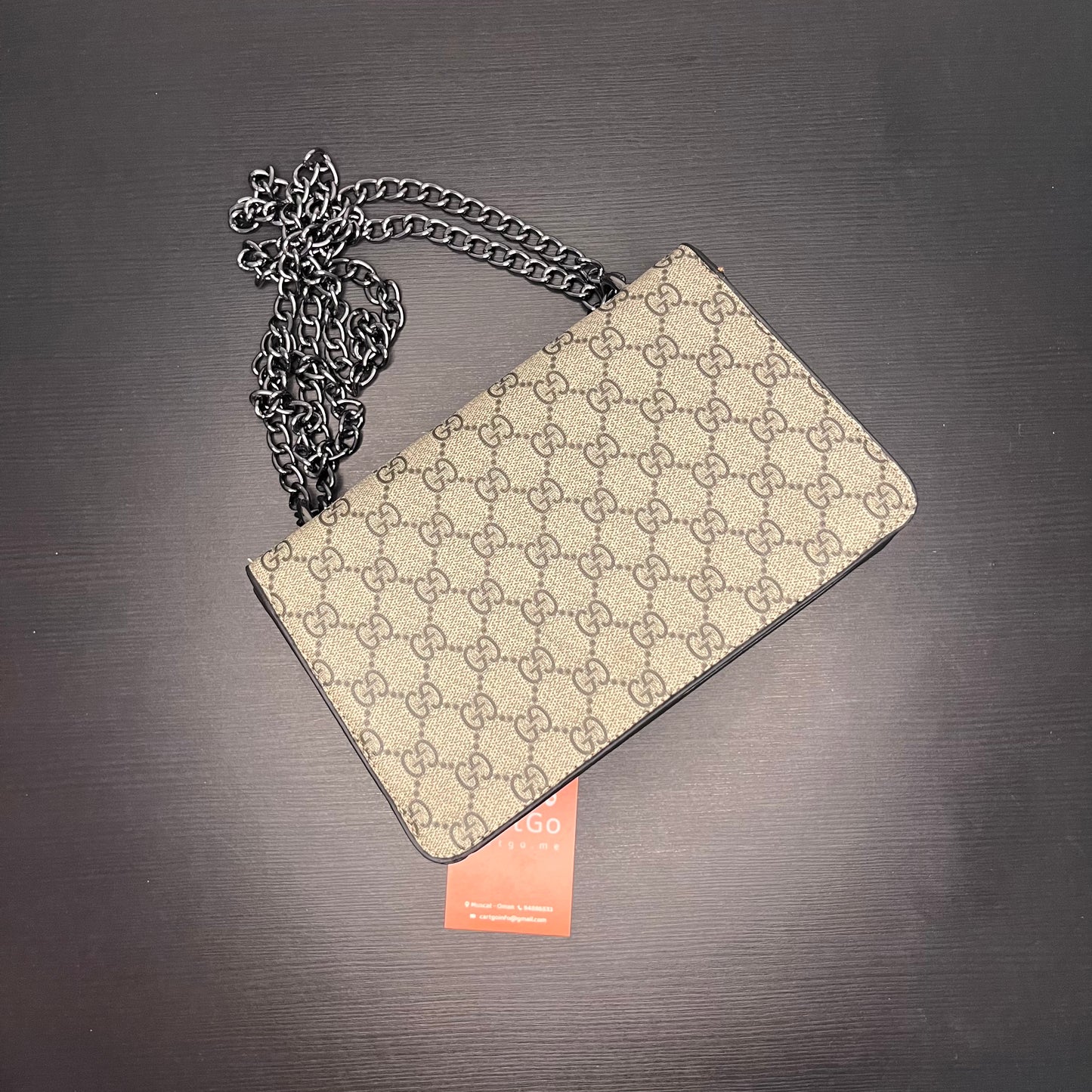 شنطة كتف بلون بني ونمط GG  صغيرة Small GG pattern brown shoulder bag