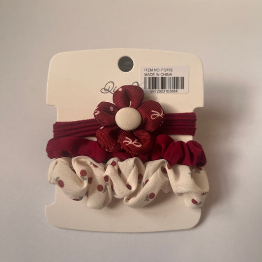 ربطات شعر صغيرة عنابي  Maroon Hair Ties 1 set, 3 pcs